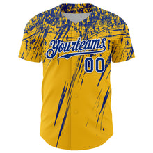 Load image into Gallery viewer, Custom Gold Royal-White Distressed Scratch Brush Stroke Authentic Baseball Jersey