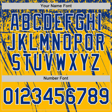 Load image into Gallery viewer, Custom Gold Royal-White Distressed Scratch Brush Stroke Authentic Baseball Jersey