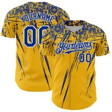 Load image into Gallery viewer, Custom Gold Royal-White Distressed Scratch Brush Stroke Authentic Baseball Jersey