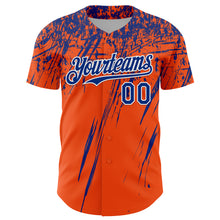 Load image into Gallery viewer, Custom Orange Royal-White Distressed Scratch Brush Stroke Authentic Baseball Jersey