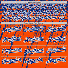 Load image into Gallery viewer, Custom Orange Royal-White Distressed Scratch Brush Stroke Authentic Baseball Jersey