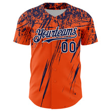 Load image into Gallery viewer, Custom Orange Navy-White Distressed Scratch Brush Stroke Authentic Baseball Jersey