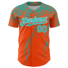 Laden Sie das Bild in den Galerie-Viewer, Custom Orange Aqua-White Distressed Scratch Brush Stroke Authentic Baseball Jersey