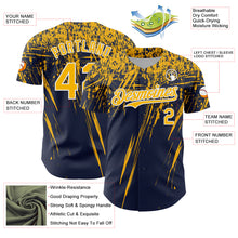 Laden Sie das Bild in den Galerie-Viewer, Custom Navy Gold-White Distressed Scratch Brush Stroke Authentic Baseball Jersey