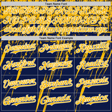 Laden Sie das Bild in den Galerie-Viewer, Custom Navy Gold-White Distressed Scratch Brush Stroke Authentic Baseball Jersey