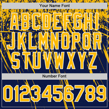 Laden Sie das Bild in den Galerie-Viewer, Custom Navy Gold-White Distressed Scratch Brush Stroke Authentic Baseball Jersey
