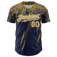 Laden Sie das Bild in den Galerie-Viewer, Custom Navy Old Gold-White Distressed Scratch Brush Stroke Authentic Baseball Jersey