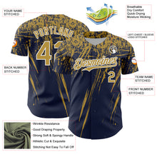 Laden Sie das Bild in den Galerie-Viewer, Custom Navy Old Gold-White Distressed Scratch Brush Stroke Authentic Baseball Jersey
