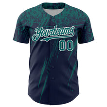 Charger l'image dans la galerie, Custom Navy Teal-White Distressed Scratch Brush Stroke Authentic Baseball Jersey