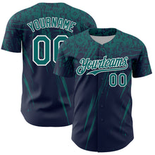 Charger l'image dans la galerie, Custom Navy Teal-White Distressed Scratch Brush Stroke Authentic Baseball Jersey