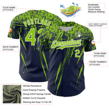 Charger l'image dans la galerie, Custom Navy Neon Green-White Distressed Scratch Brush Stroke Authentic Baseball Jersey