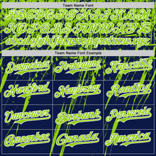 Charger l'image dans la galerie, Custom Navy Neon Green-White Distressed Scratch Brush Stroke Authentic Baseball Jersey