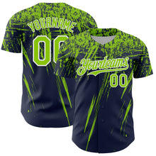 Charger l'image dans la galerie, Custom Navy Neon Green-White Distressed Scratch Brush Stroke Authentic Baseball Jersey