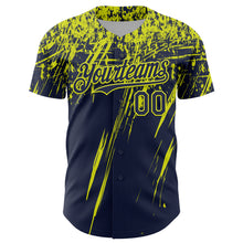 Charger l'image dans la galerie, Custom Navy Neon Yellow Distressed Scratch Brush Stroke Authentic Baseball Jersey