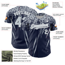 Загрузить изображение в средство просмотра галереи, Custom Navy Silver-White Distressed Scratch Brush Stroke Authentic Baseball Jersey