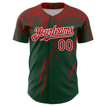 Load image into Gallery viewer, Custom Green Red-White Distressed Scratch Brush Stroke Authentic Baseball Jersey