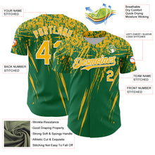 Загрузить изображение в средство просмотра галереи, Custom Kelly Green Gold-White Distressed Scratch Brush Stroke Authentic Baseball Jersey