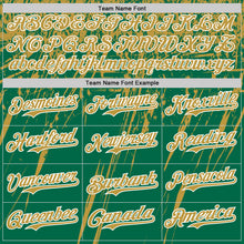 Laden Sie das Bild in den Galerie-Viewer, Custom Kelly Green Old Gold-White Distressed Scratch Brush Stroke Authentic Baseball Jersey