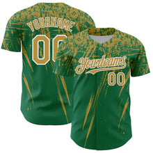 Laden Sie das Bild in den Galerie-Viewer, Custom Kelly Green Old Gold-White Distressed Scratch Brush Stroke Authentic Baseball Jersey