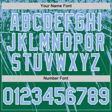 Load image into Gallery viewer, Custom Kelly Green Light Blue-White Distressed Scratch Brush Stroke Authentic Baseball Jersey