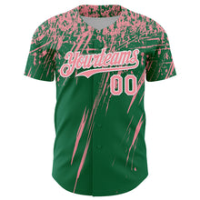 Laden Sie das Bild in den Galerie-Viewer, Custom Kelly Green Medium Pink-White Distressed Scratch Brush Stroke Authentic Baseball Jersey