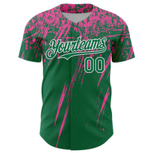 Laden Sie das Bild in den Galerie-Viewer, Custom Kelly Green Pink-White Distressed Scratch Brush Stroke Authentic Baseball Jersey
