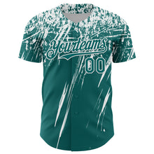 Laden Sie das Bild in den Galerie-Viewer, Custom Teal White Distressed Scratch Brush Stroke Authentic Baseball Jersey