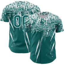 Laden Sie das Bild in den Galerie-Viewer, Custom Teal White Distressed Scratch Brush Stroke Authentic Baseball Jersey