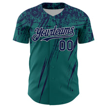 Charger l'image dans la galerie, Custom Teal Navy-Gray Distressed Scratch Brush Stroke Authentic Baseball Jersey