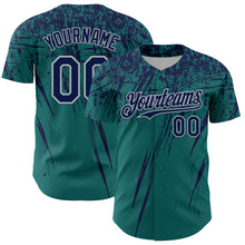 Charger l'image dans la galerie, Custom Teal Navy-Gray Distressed Scratch Brush Stroke Authentic Baseball Jersey