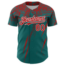 Загрузить изображение в средство просмотра галереи, Custom Teal Red-White Distressed Scratch Brush Stroke Authentic Baseball Jersey