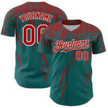 Загрузить изображение в средство просмотра галереи, Custom Teal Red-White Distressed Scratch Brush Stroke Authentic Baseball Jersey