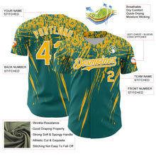 Laden Sie das Bild in den Galerie-Viewer, Custom Teal Gold-White Distressed Scratch Brush Stroke Authentic Baseball Jersey