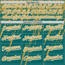 Load image into Gallery viewer, Custom Teal Old Gold-White Distressed Scratch Brush Stroke Authentic Baseball Jersey