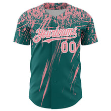 Laden Sie das Bild in den Galerie-Viewer, Custom Teal Medium Pink-White Distressed Scratch Brush Stroke Authentic Baseball Jersey