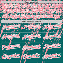 Laden Sie das Bild in den Galerie-Viewer, Custom Teal Medium Pink-White Distressed Scratch Brush Stroke Authentic Baseball Jersey