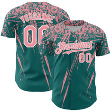 Laden Sie das Bild in den Galerie-Viewer, Custom Teal Medium Pink-White Distressed Scratch Brush Stroke Authentic Baseball Jersey