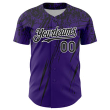 Load image into Gallery viewer, Custom Purple Black-White Distressed Scratch Brush Stroke Authentic Baseball Jersey