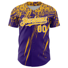 Load image into Gallery viewer, Custom Purple Gold-White Distressed Scratch Brush Stroke Authentic Baseball Jersey