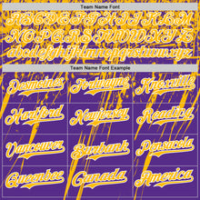 Load image into Gallery viewer, Custom Purple Gold-White Distressed Scratch Brush Stroke Authentic Baseball Jersey