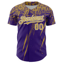 Load image into Gallery viewer, Custom Purple Old Gold-White Distressed Scratch Brush Stroke Authentic Baseball Jersey