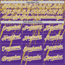 Load image into Gallery viewer, Custom Purple Old Gold-White Distressed Scratch Brush Stroke Authentic Baseball Jersey