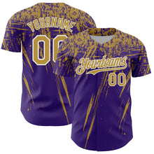 Load image into Gallery viewer, Custom Purple Old Gold-White Distressed Scratch Brush Stroke Authentic Baseball Jersey
