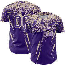 Load image into Gallery viewer, Custom Purple Cream Distressed Scratch Brush Stroke Authentic Baseball Jersey