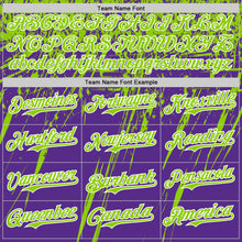Load image into Gallery viewer, Custom Purple Neon Green-White Distressed Scratch Brush Stroke Authentic Baseball Jersey