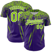 Load image into Gallery viewer, Custom Purple Neon Green-White Distressed Scratch Brush Stroke Authentic Baseball Jersey