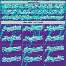 Load image into Gallery viewer, Custom Purple Aqua-White Distressed Scratch Brush Stroke Authentic Baseball Jersey