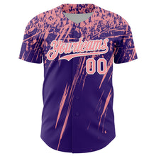 Load image into Gallery viewer, Custom Purple Medium Pink-White Distressed Scratch Brush Stroke Authentic Baseball Jersey