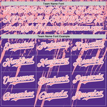 Load image into Gallery viewer, Custom Purple Medium Pink-White Distressed Scratch Brush Stroke Authentic Baseball Jersey