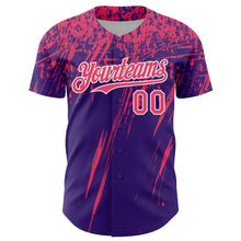 Load image into Gallery viewer, Custom Purple Neon Pink-White Distressed Scratch Brush Stroke Authentic Baseball Jersey